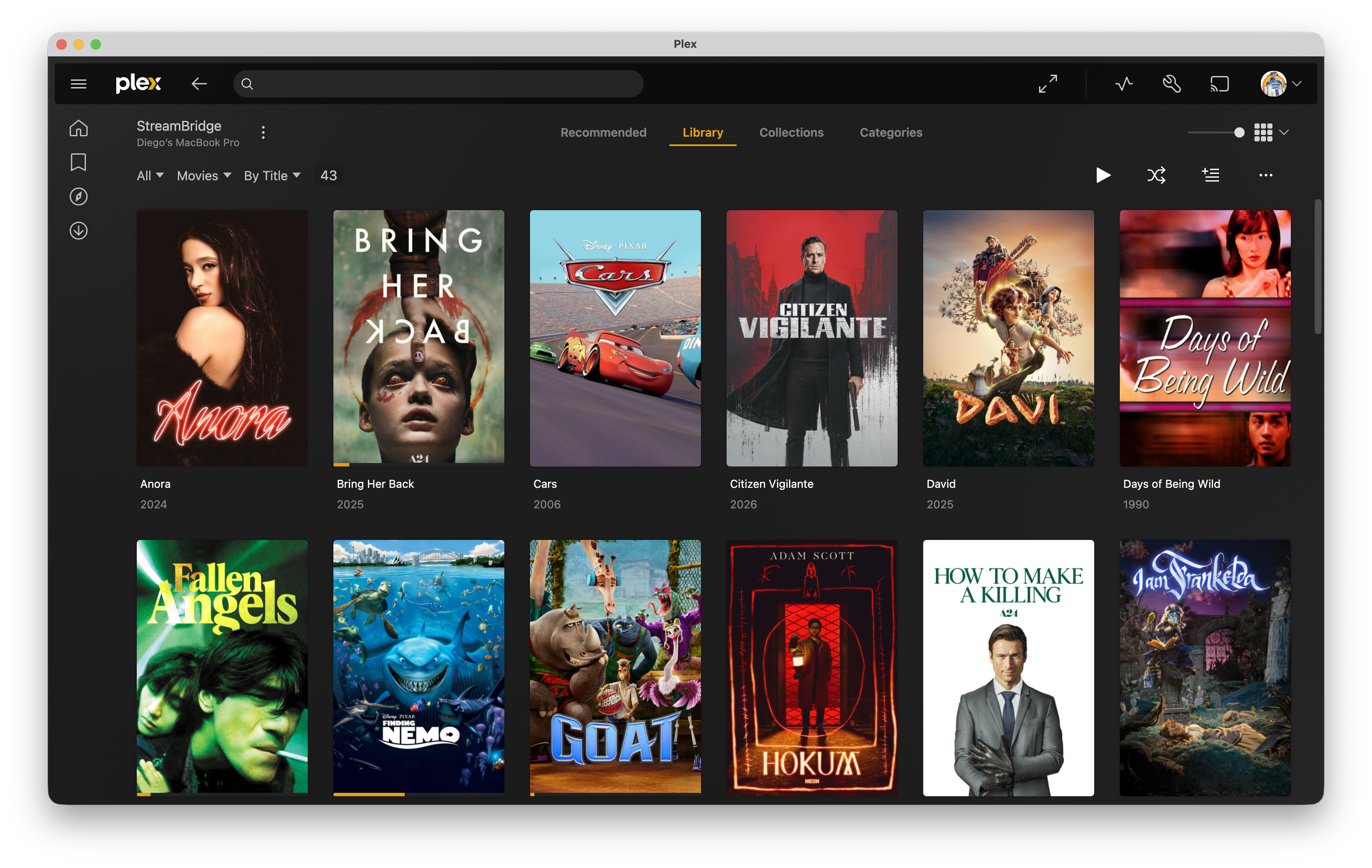 Browsing a StreamBridge collection in Plex